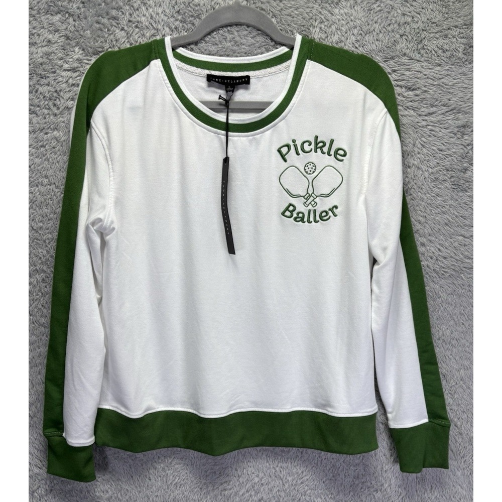 NEW Jane + Delancey Women S Pickle Baller Pickleball Sweatshirt Green Embroided